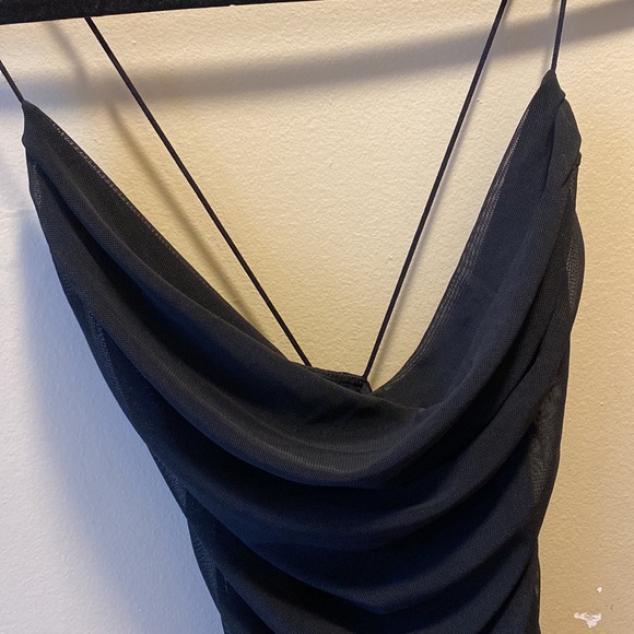 ✨BRAND NEW✨ GARAGE BLACK MESH RUCHED CAMI FITTED DRESS WITH THIN ELASTIC STRAPS - Picture 7 of 9